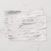 ホワイト樺の木ウッドバ素朴ンカントリーウェディングRSVP 出欠カード (正面/裏面)