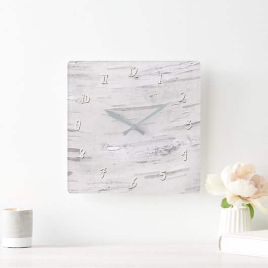 ホワイト樺の木ウッド素朴カントリーファームハウスバーン スクエア壁時計 (ホーム)