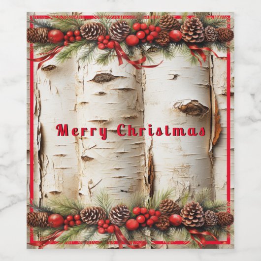 ホワイト樺の木クリスマスガーランドレッドオーナメント ワインラベル (シングルラベル)