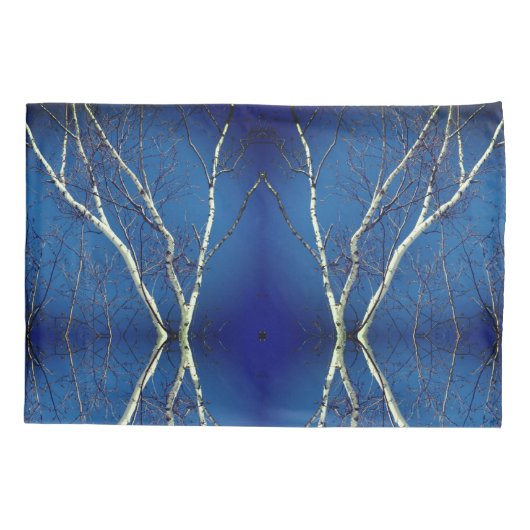 ホワイト樺の木ツリーアゲンストブルースカイ抽象芸術 枕カバー (裏面)