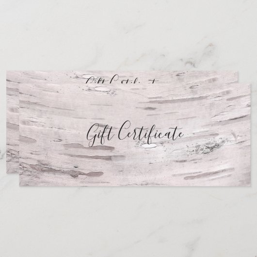 ホワイト樺の木ツリーウッド素朴ギフト証明書 (正面/裏面)