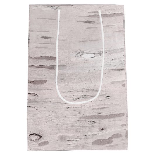 ホワイト樺の木ツリーウッド素朴フォレストウッズ ミディアムペーパーバッグ (裏面)