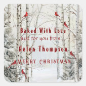 ホワイト樺の木ツリーズウィンターフォレストレッド深紅色 スクエアシール (正面)