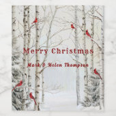 ホワイト樺の木ツリーズウィンターフォレストレッド深紅色 ワインラベル (シングルラベル)