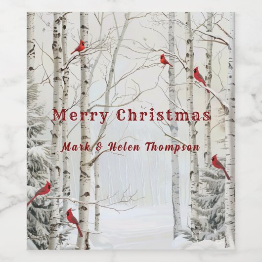 ホワイト樺の木ツリーズウィンターフォレストレッド深紅色 ワインラベル (シングルラベル)