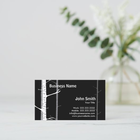 ホワイト樺の木ツリーズフォレストダーク名刺 名刺 (スタンド正面)