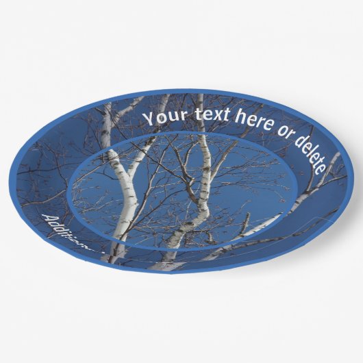ホワイト樺の木ツリーブランチパーソナライズされたパーティー ペーパープレート (アングル)