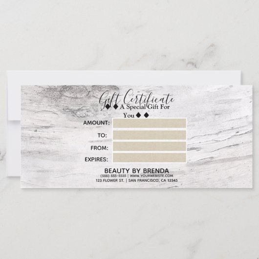 ホワイト樺の木ツリー素朴ウッドファームギフト証明書 (裏面)