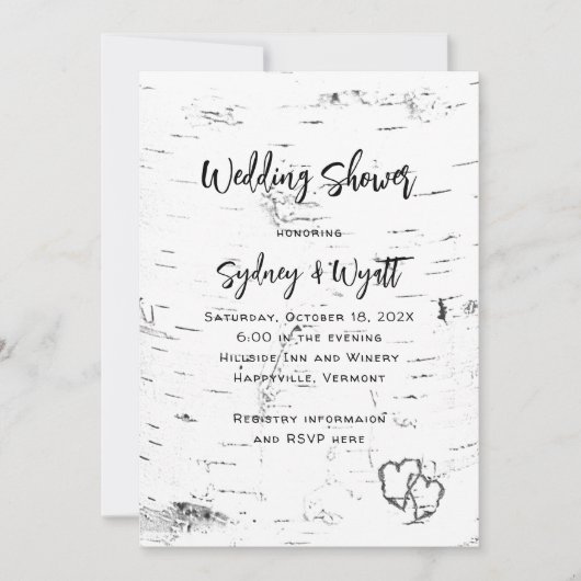 ホワイト樺の木バークウェディングシャワー招待状 招待状 (正面)
