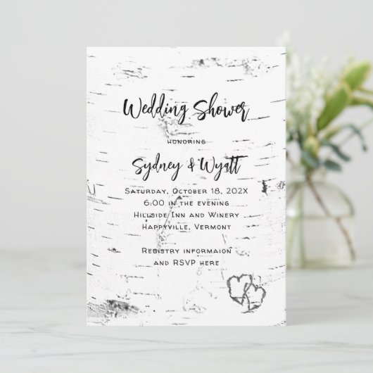 ホワイト樺の木バークウェディングシャワー招待状 招待状 (スタンド正面)