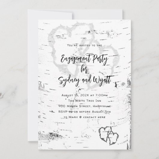 ホワイト樺の木バーク婚約パーティ招待状 招待状 (正面)