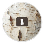 ホワイト樺の木バーク素朴カントリー セラミックノブ (正面)