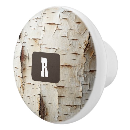 ホワイト樺の木バーク素朴カントリー セラミックノブ (右)