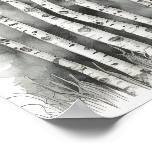 ホワイト樺の木フォレストウォーターの色 ポスター (角)