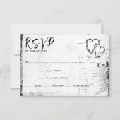 ホワイト樺の木彫りハートウェディングRSVPカード 出欠カード (正面)
