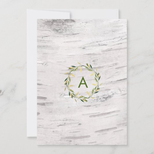 ホワイト樺の木素朴ウッドカントリー結婚リース 招待状 (裏面)