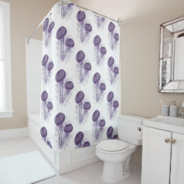 ホワイト水彩パープルクラゲのスプラッシュアート シャワーカーテン