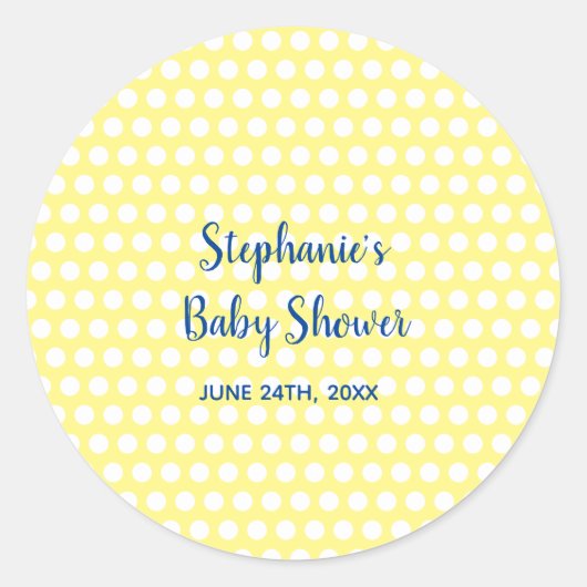 ホワイト水玉模様イエローブルーガールボーイベビーシャワー ラウンドシール (正面)