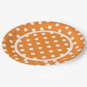 ホワイト水玉模様オンオレンジ紙プレート ペーパープレート (アングル)