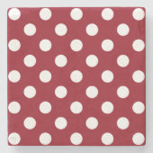 ホワイト水玉模様オンクリムゾンレッド ストーンコースター (正面)