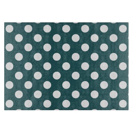 ホワイト水玉模様オンティール（緑がかった色） カッティングボード (正面)