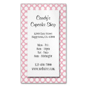 ホワイト水玉模様オンピンクカスタムビジネスカード マグネット名刺 (正面縦)