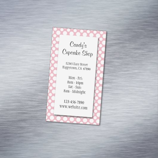 ホワイト水玉模様オンピンクカスタムビジネスカード マグネット名刺 (インサイチュ)