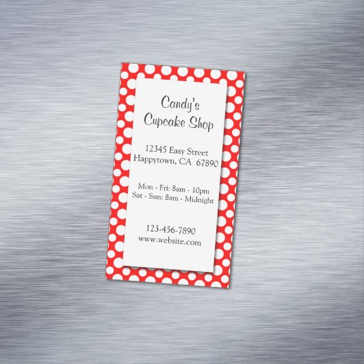 ホワイト水玉模様オンレッドカスタムビジネスカード マグネット名刺 (インサイチュ)