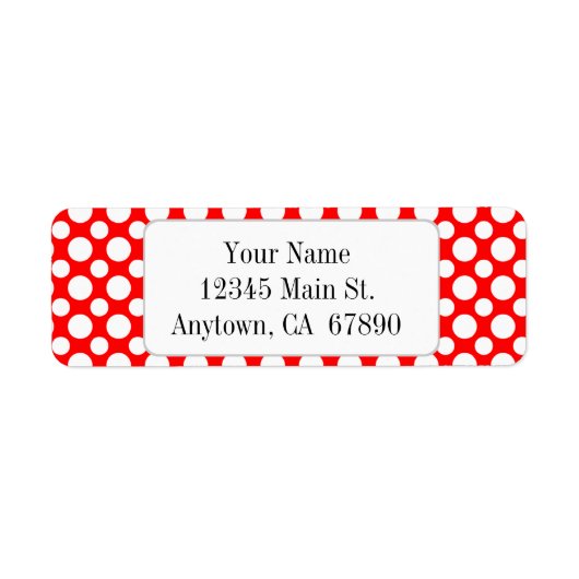 ホワイト水玉模様オンレッドカスタム住所 シール (正面)