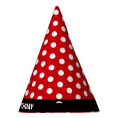 ホワイト水玉模様オンレッドハッピーバースデー パーティーハット (右)