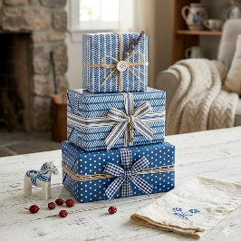 ホワイト水玉模様ストライプシブロンフランスのブルー ラッピングペーパーシート