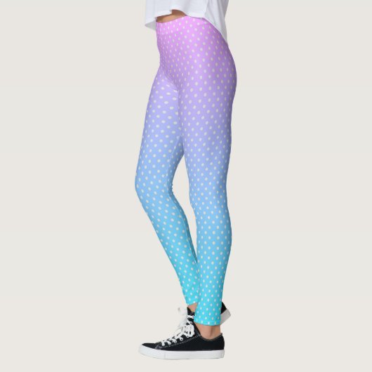 ホワイト水玉模様ズアンドパステルマゼンタターコイズ レギンス (左)