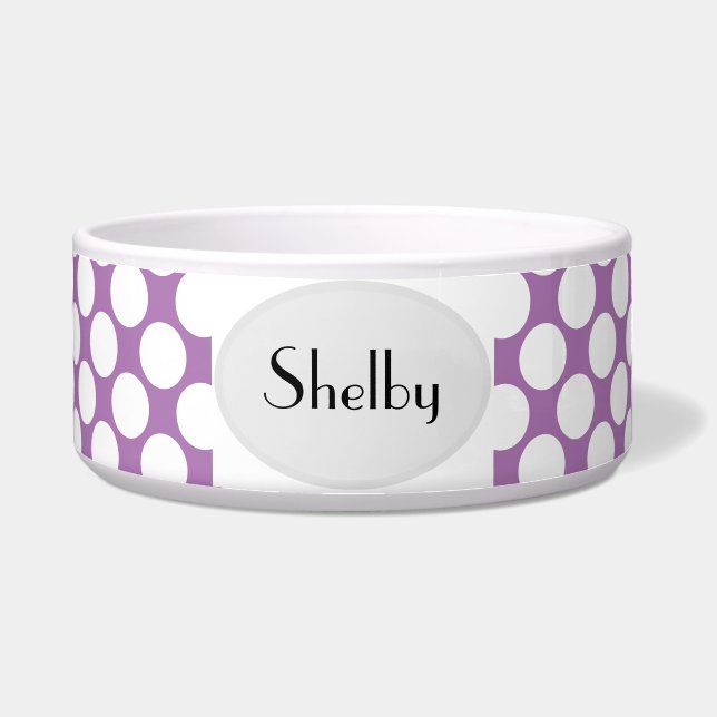 ホワイト水玉模様セラミックドッグフードボウル – HAMbWG ボウル (正面)
