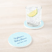 ホワイト水玉模様ティール(緑がかった色)ブルーガールボーイベビーシャワー コースター (側面)