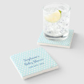 ホワイト水玉模様ティール（緑がかった色）ブルーガールボーイベビーシャワー ストーンコースター (横)