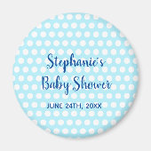 ホワイト水玉模様ティール(緑がかった色)ブルーガールボーイベビーシャワー マグネット (正面)