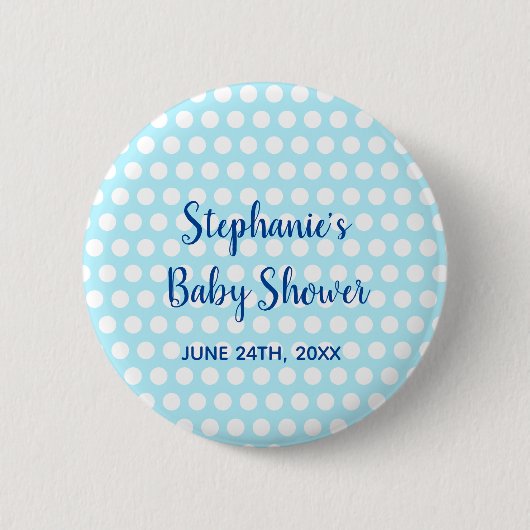 ホワイト水玉模様ティール(緑がかった色)ブルーガールボーイベビーシャワー 缶バッジ (正面)