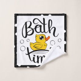 ホワイト水玉模様バブル黄色アヒル入浴時間 ウォッシュタオル