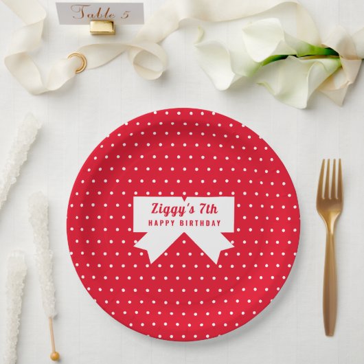 ホワイト水玉模様レッド紙プレート ペーパープレート (ウェディング)