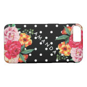 ホワイト水玉模様水彩牡丹の花あなたの名前 Case-Mate iPhoneケース (裏面(横))