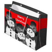 ホワイト水玉模様雪だるまメリークリスマス ラージペーパーバッグ (正面アングル)