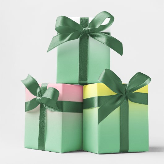 ホワイト淡い色のイエローピンクとミントグリーンのミッグラデーションクス ラッピングペーパーシート