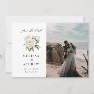 ホワイト牡丹が日付を保存 招待状