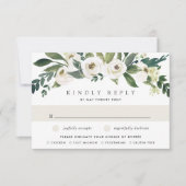 ホワイト牡丹の水の色のフローラ結婚の食事の選択 出欠カード (正面)