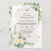 ホワイト牡丹の水の色ヴィンテージウェディング 招待状 (正面/裏面)