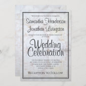 ホワイト牡丹の花とハートの反射結婚効果 招待状 (正面/裏面)