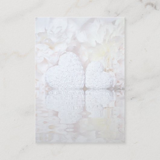 ホワイト牡丹の花とハートウェディングレセプション エンクロージャーカード (裏面)