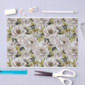 ホワイト牡丹イラストレーション(ライトグリーン離れ) 薄葉紙 (クラフト)