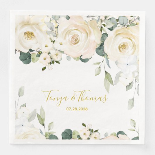 ホワイト牡丹エピファニー結婚ズディナーナプキン (正面)