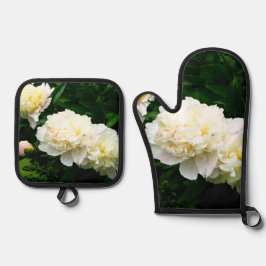 ホワイト牡丹トリオ 鍋つかみ&鍋敷きセット